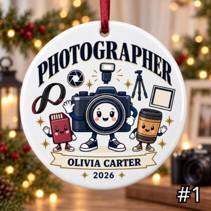 Personalized Photographer Ceramic Ornament – Custom Name Specialty Year and Studio