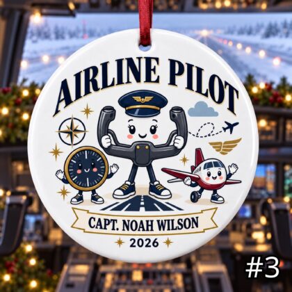 Personalized Airline Pilot Ceramic Ornament – Custom Captain Name Title Year and Aircraft Type - Image 3