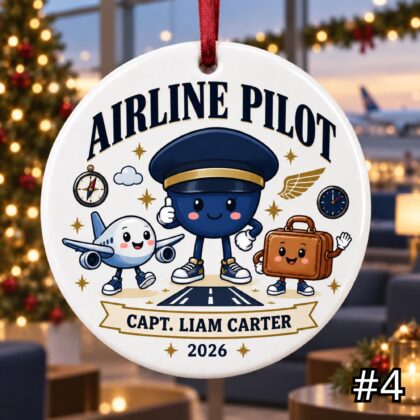 Personalized Airline Pilot Ceramic Ornament – Custom Captain Name Title Year and Aircraft Type - Image 4