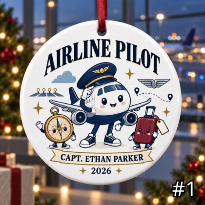 Personalized Airline Pilot Ceramic Ornament – Custom Captain Name Title Year and Aircraft Type