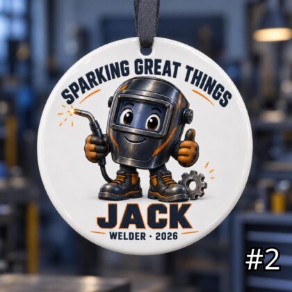Alternative view of Personalized Welder Ceramic Ornament – Custom Name Job Title Year and Phrase