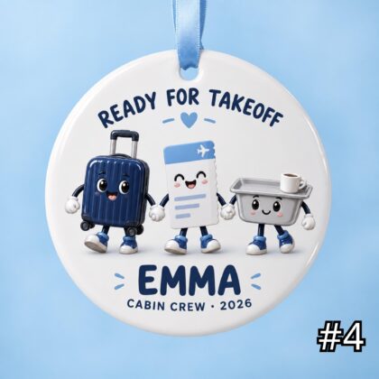 Personalized Flight Attendant Ceramic Ornament – Custom Cabin Crew Name Year and Phrase - Image 4