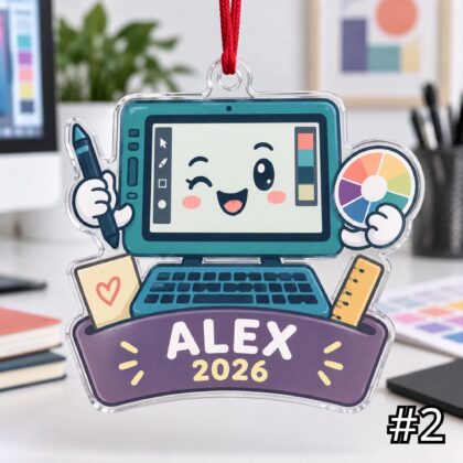 Alternative view of Personalized Graphic Designer Acrylic or Wood Ornament – Custom Name and Year