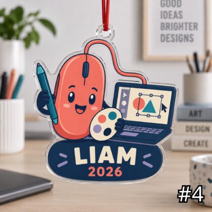 Personalized Graphic Designer Acrylic or Wood Ornament – Custom Name and Year - Image 4