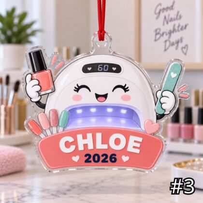 Personalized Nail Technician Acrylic or Wood Ornament – Custom Name and Year - Image 3