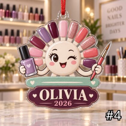 Personalized Nail Technician Acrylic or Wood Ornament – Custom Name and Year - Image 4