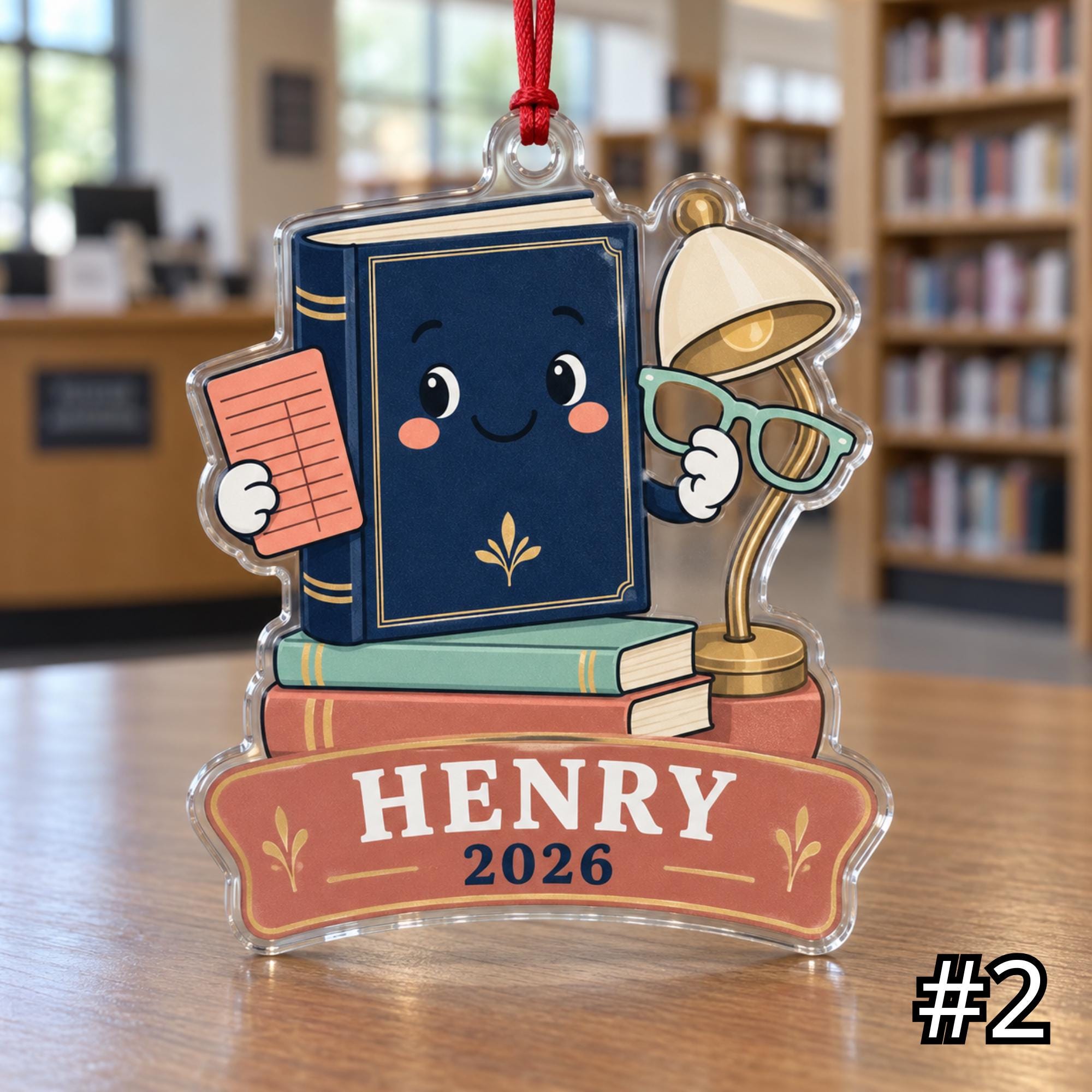 Personalized Librarian Acrylic or Wood Ornament – Custom Name and Year - Image 2