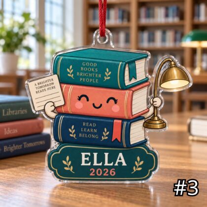 Personalized Librarian Acrylic or Wood Ornament – Custom Name and Year - Image 3