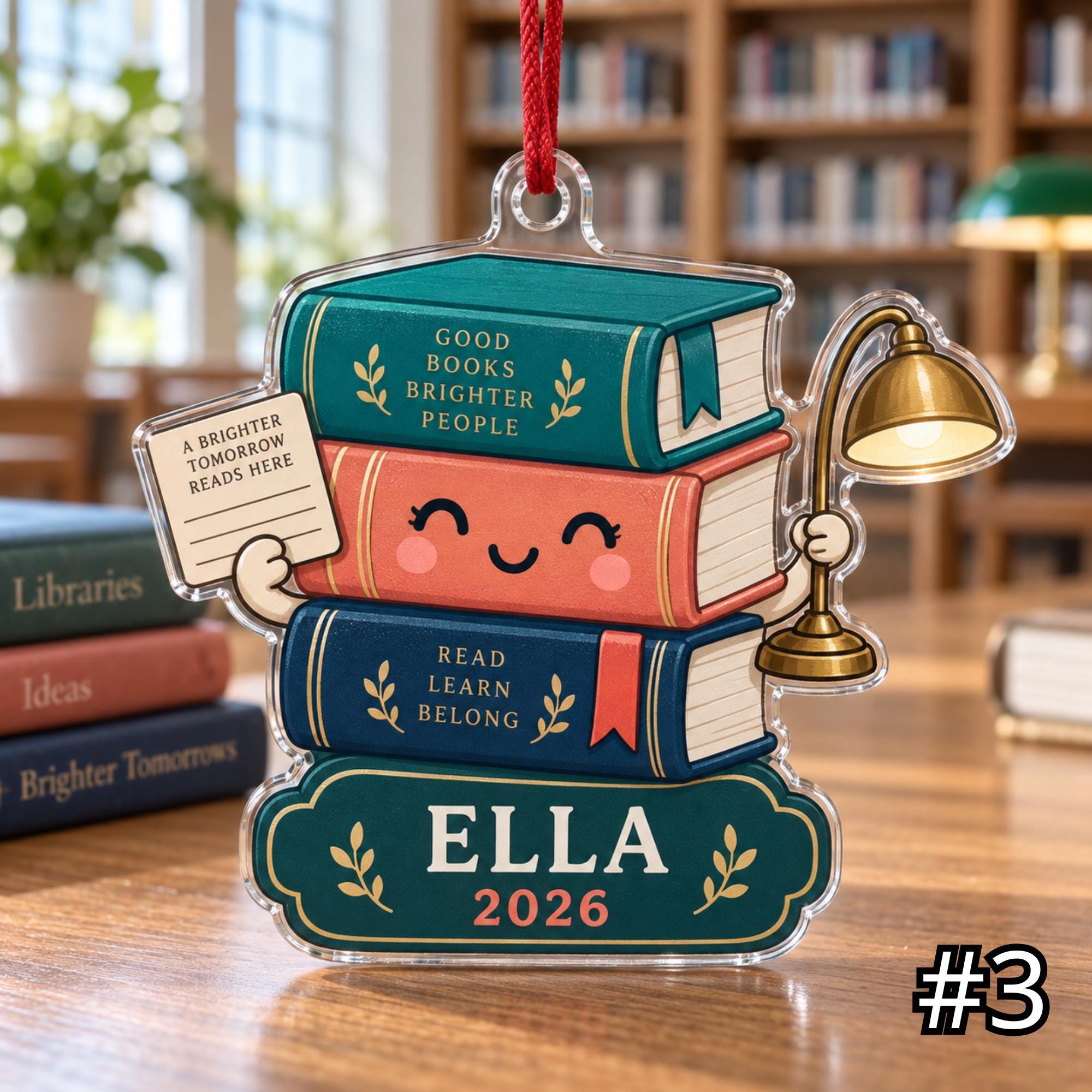 Personalized Librarian Acrylic or Wood Ornament – Custom Name and Year - Image 3