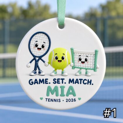 Personalized Tennis Ceramic Ornament – Custom Player Name and Year Christmas Tree Keepsake