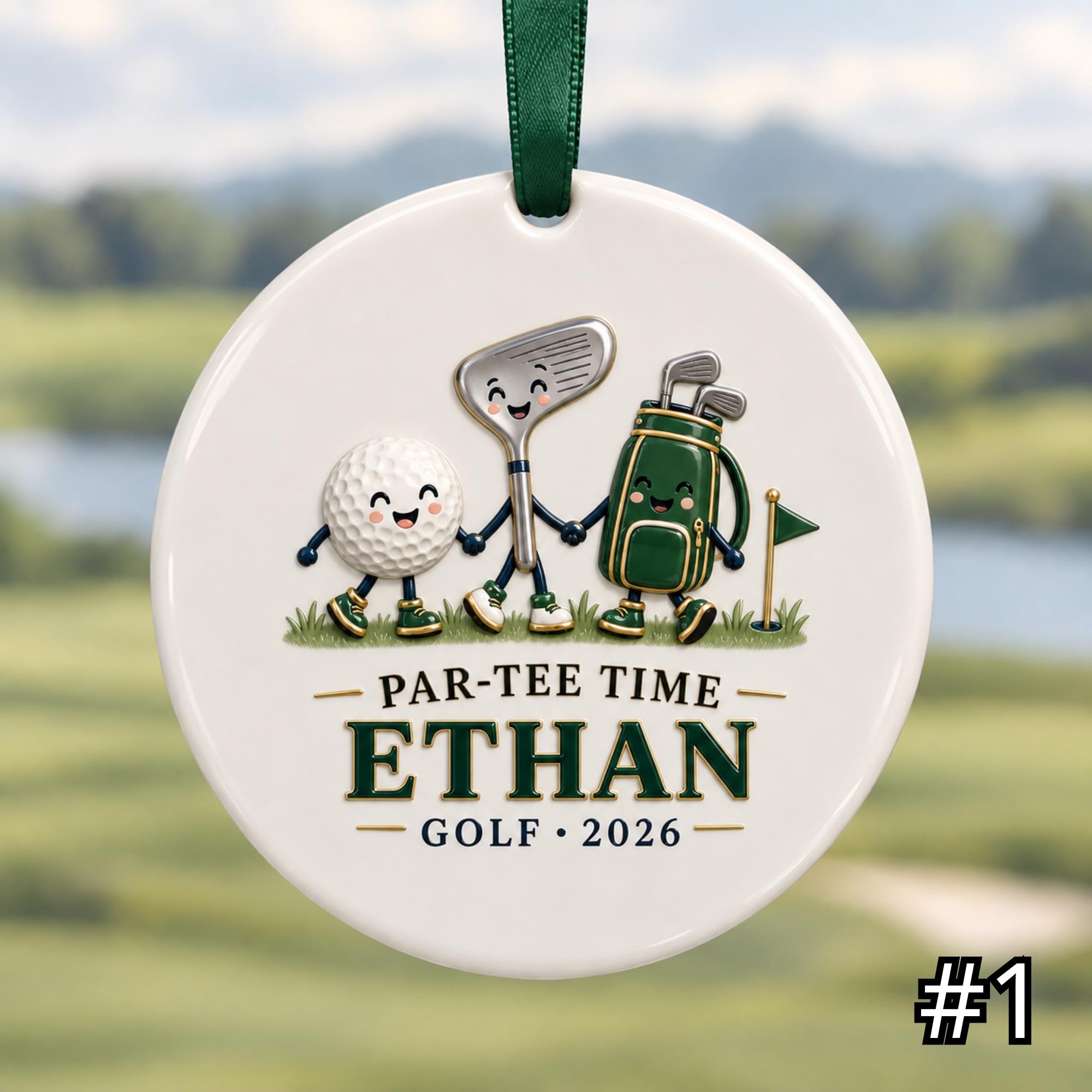 Personalized Golf Ceramic Ornament – Custom Golfer Name and Year Christmas Tree Keepsake