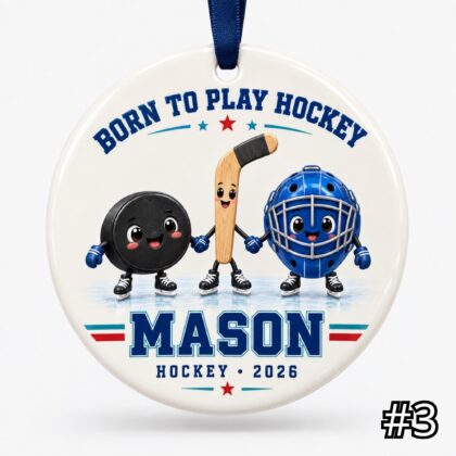 Personalized Ice Hockey Ceramic Ornament – Custom Player Name and Year Christmas Tree Keepsake - Image 3