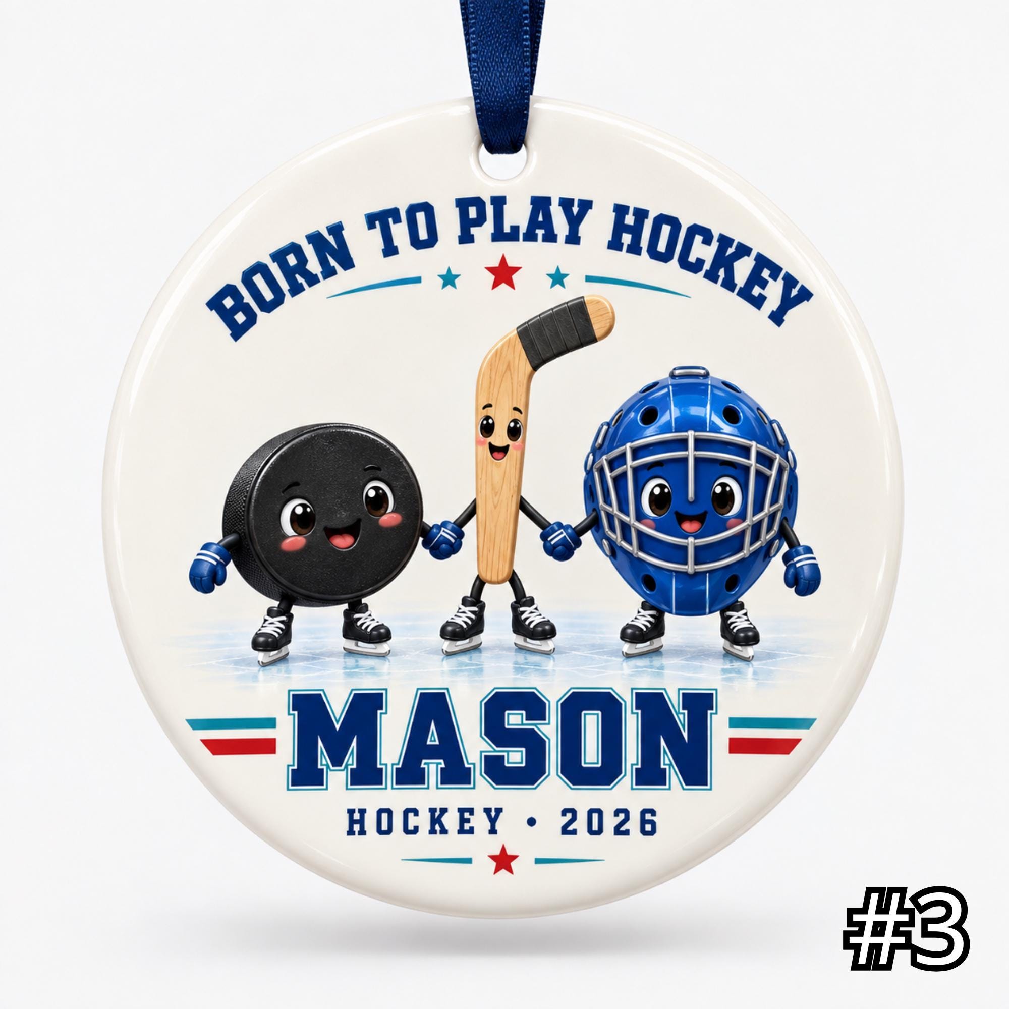 Personalized Ice Hockey Ceramic Ornament – Custom Player Name and Year Christmas Tree Keepsake - Image 3