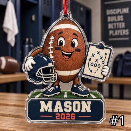 Personalized American Football Acrylic Ornament – Custom Player Name and Year Christmas Tree Keepsake