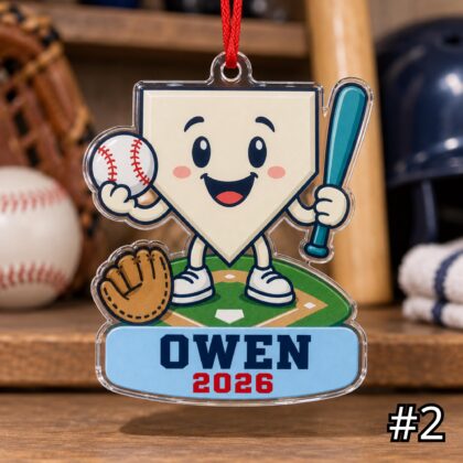 Alternative view of Personalized Baseball Acrylic Ornament – Custom Player Name and Year Christmas Tree Keepsake