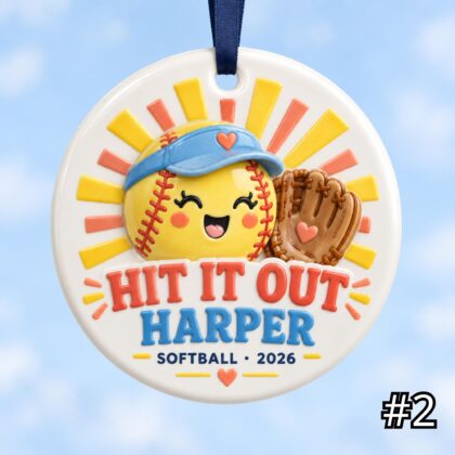 Alternative view of Personalized Softball Ceramic Ornament – Cute Softball Characters