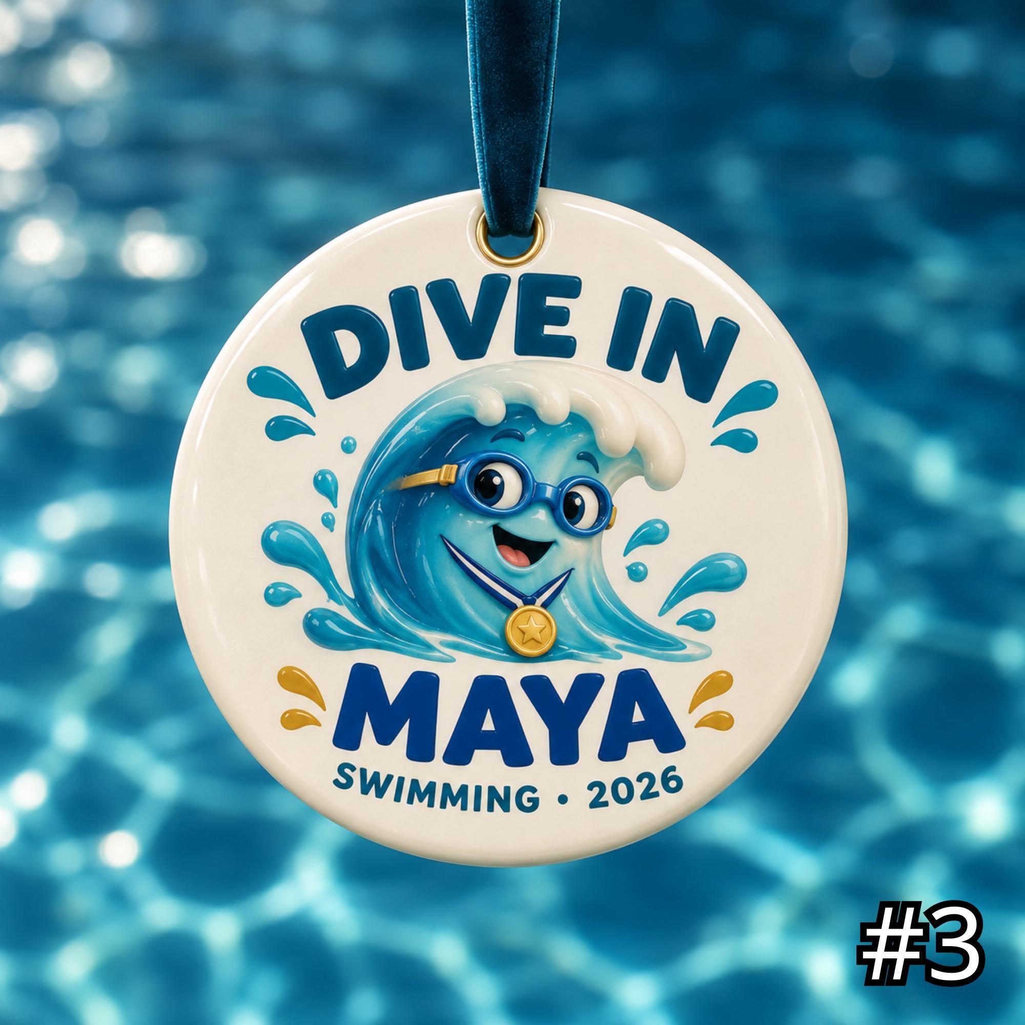 Personalized Swimming Ceramic Ornament – Cute Swim Characters - Image 3