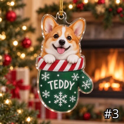 Corgi in Mitten Acrylic Ornament – Cute Puppy Peeking Out from a Christmas Mitten - Image 3