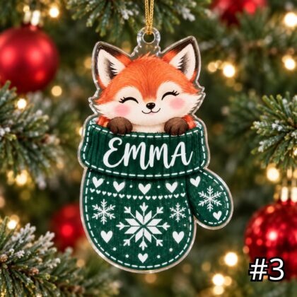 Red Fox in Mitten Acrylic Ornament – Cute Woodland Animal Peeking Out from a Christmas Mitten - Image 3