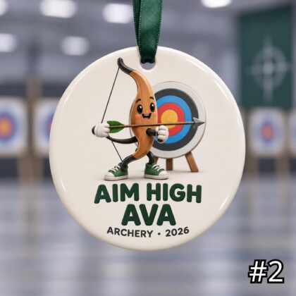 Alternative view of Personalized Archery Ceramic Ornament – Cute Archery Characters