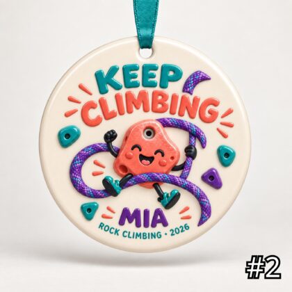 Alternative view of Personalized Rock Climbing Ceramic Ornament – Cute Climbing Characters