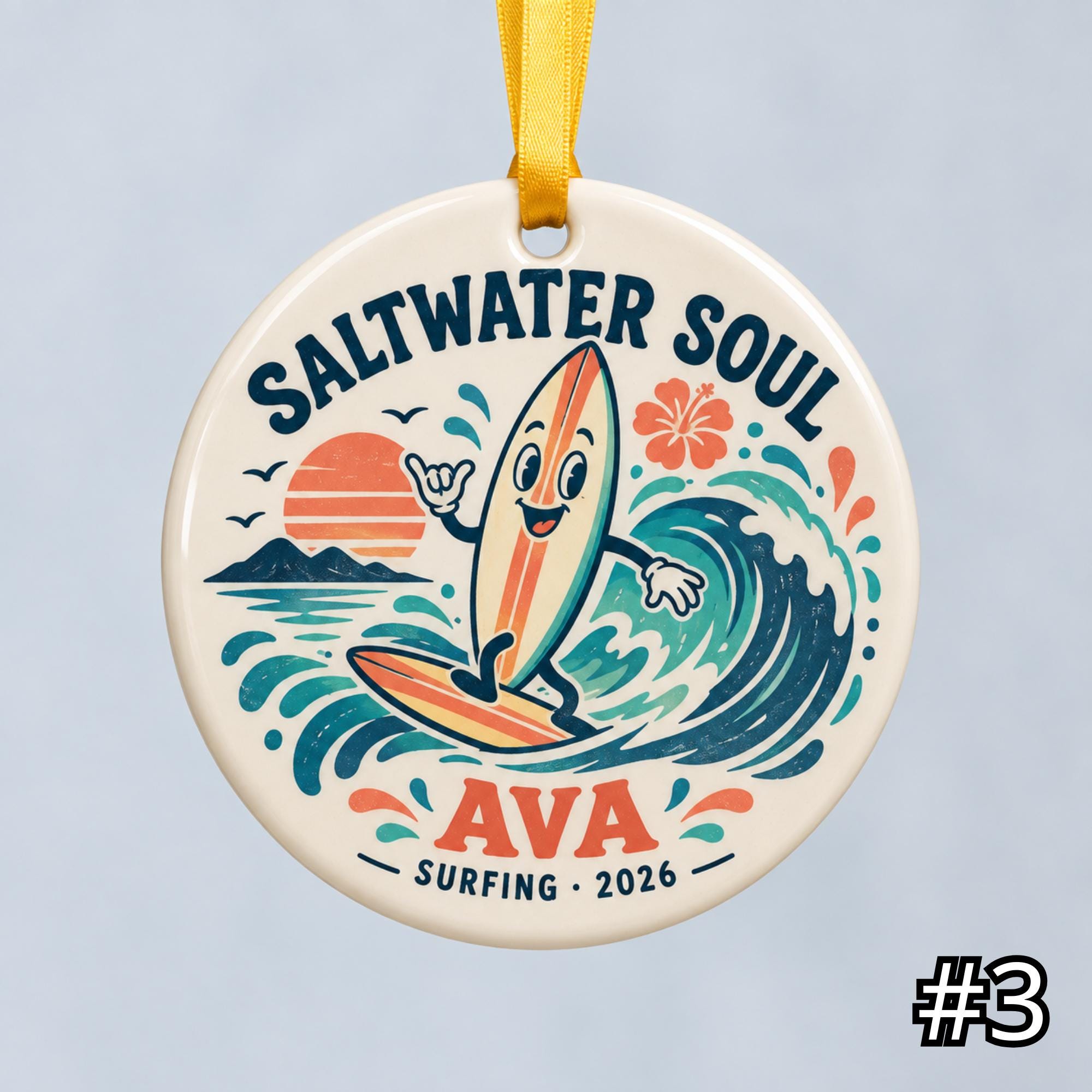 Personalized Surfing Ceramic Ornament – Cute Surf Characters - Image 3