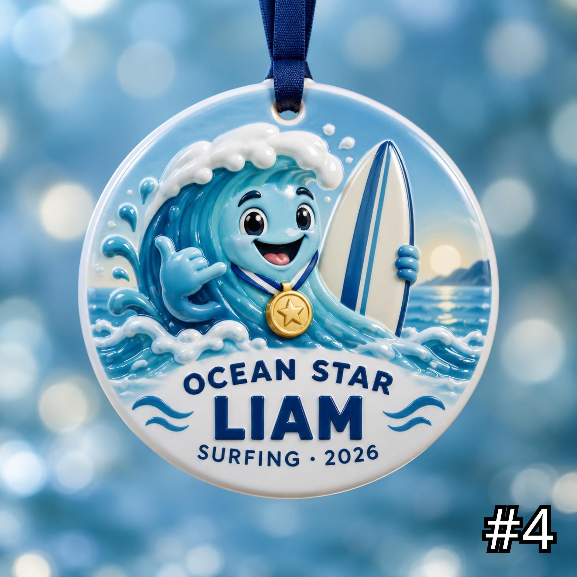 Personalized Surfing Ceramic Ornament – Cute Surf Characters - Image 4