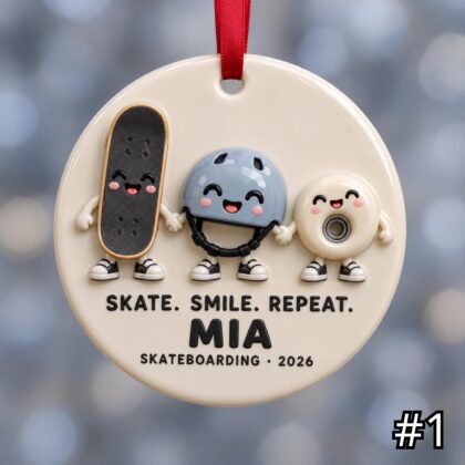 Personalized Skateboarding Ceramic Ornament – Cute Skate Characters