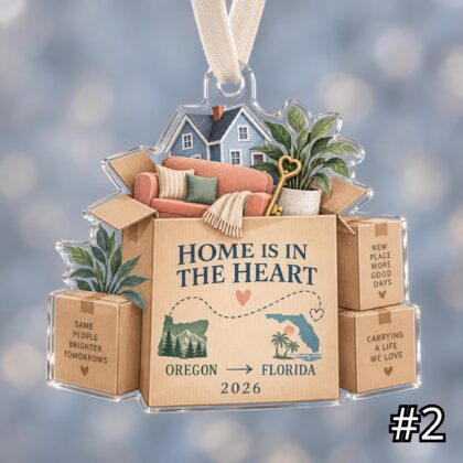 Alternative view of Personalized Packed With Memories Acrylic Ornament – Moving Box Christmas Decoration