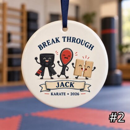 Alternative view of Personalized Karate Ceramic Ornament – Cute Karate Gi and Black Belt Christmas Decoration