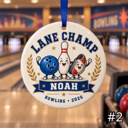 Alternative view of Personalized Bowling Ceramic Ornament – Cute Bowling Ball and Shoe Christmas Decoration