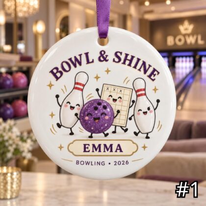 Personalized Bowling Ceramic Ornament – Cute Bowling Ball and Shoe Christmas Decoration