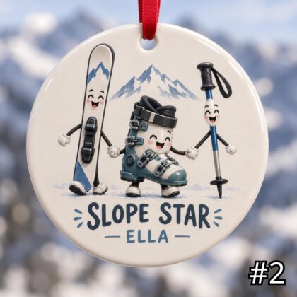Alternative view of Personalized Skiing Ceramic Ornament – Cute Ski Gear Christmas Decoration
