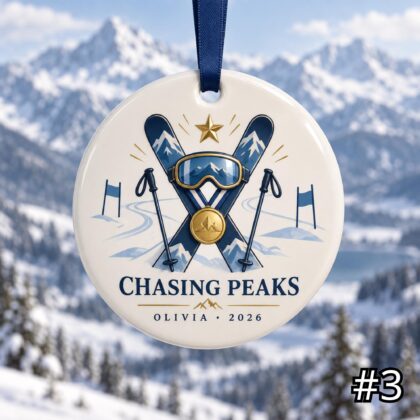 Personalized Skiing Ceramic Ornament – Cute Ski Gear Christmas Decoration - Image 3