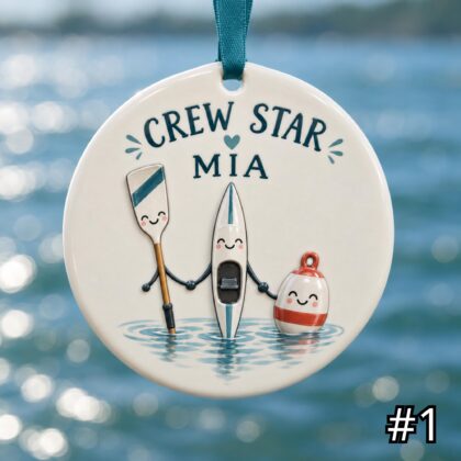 Personalized Rowing Ceramic Ornament – Cute Oar and Boat Christmas Decoration