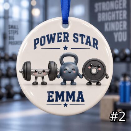 Alternative view of Personalized Weightlifting Ceramic Ornament – Cute Barbell Christmas Decoration
