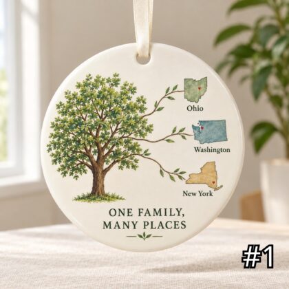 Personalized Family Tree Ceramic Ornament – Long Distance Family Keepsake