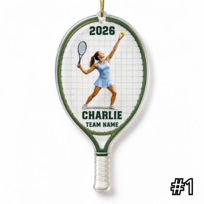 Personalized Tennis Racket Ornament – Custom Player Name and Team Name Acrylic Christmas Keepsake