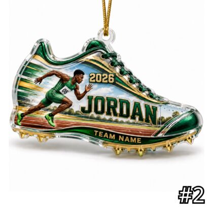 Personalized Runner Ornament – Custom Name and Team Running Shoe Acrylic Christmas Keepsake - Image 2
