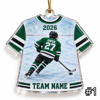 Personalized Hockey Player Ornament – Custom Name and Jersey Number