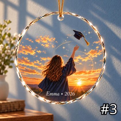 Personalized Graduation Cap Toss Glass Ornament – Custom Graduate Name and Class Year - Image 3