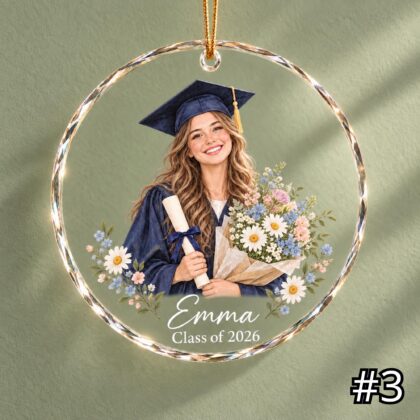 Personalized Floral Graduate Glass Ornament – Custom Graduate Name and Class Year - Image 3