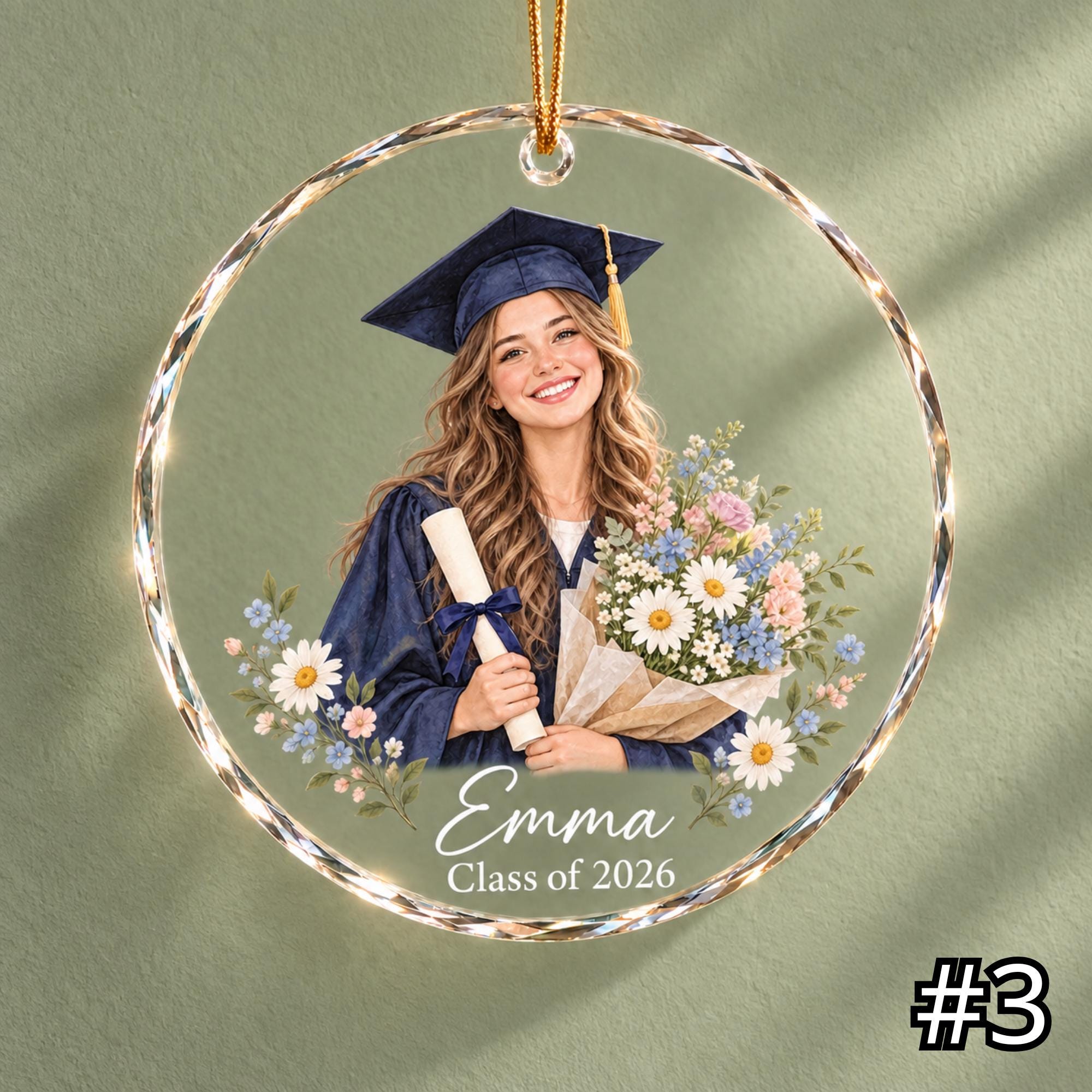 Personalized Floral Graduate Glass Ornament – Custom Graduate Name and Class Year - Image 3