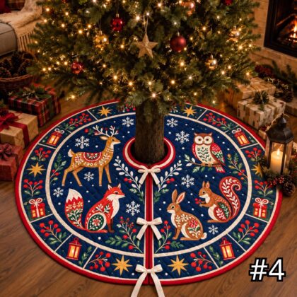 Scandinavian Woodland Animals Quilt Christmas Tree Skirt - Image 4