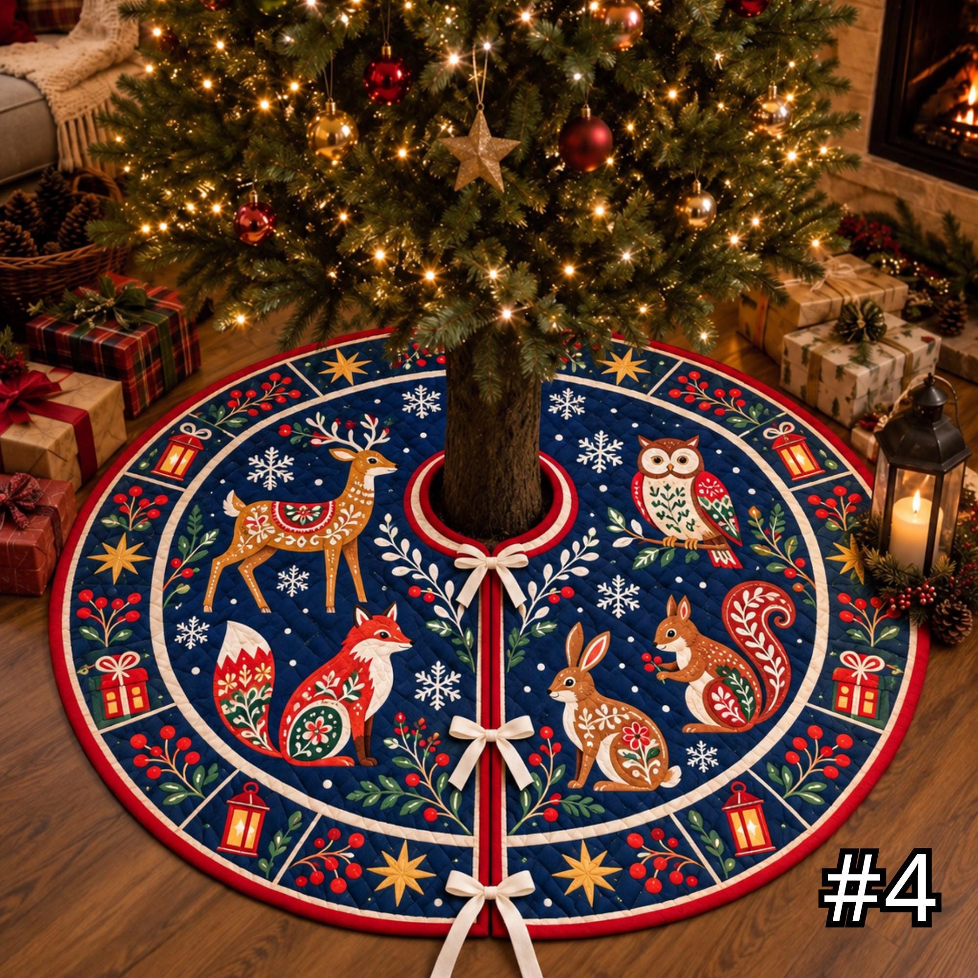 Scandinavian Woodland Animals Quilt Christmas Tree Skirt - Image 4