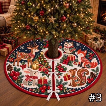 Scandinavian Woodland Animals Quilt Christmas Tree Skirt - Image 3