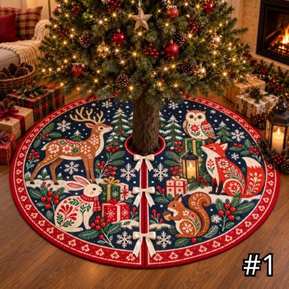 Scandinavian Woodland Animals Quilt Christmas Tree Skirt