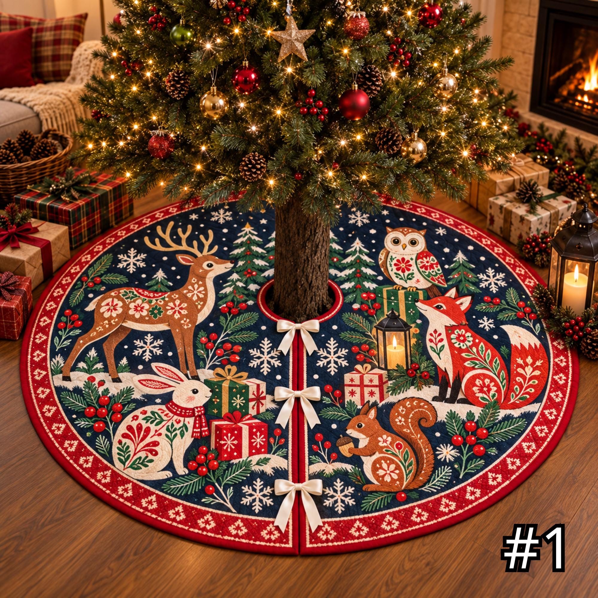 Scandinavian Woodland Animals Quilt Christmas Tree Skirt