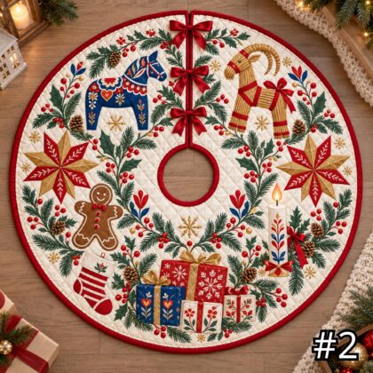 Alternative view of Scandinavian Folk Art Symbols Quilt Christmas Tree Skirt