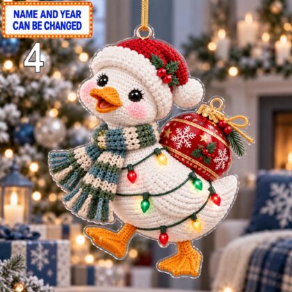 Christmas Duck 2D Ornament – Crochet Inspired Animal Holiday Decor - Image 3